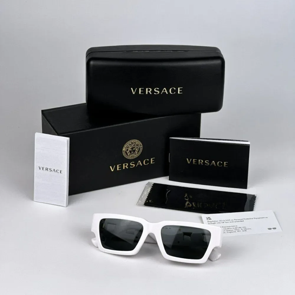 NEW Versace VE4459 Medusa Deco 314/87 White Grey Rectangle Unisex Sunglasses